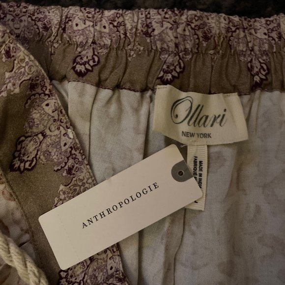 Anthropologie Ollari cream/mauve flowy pants - Bohemian pattern - Large - NWT - Picture 9 of 11